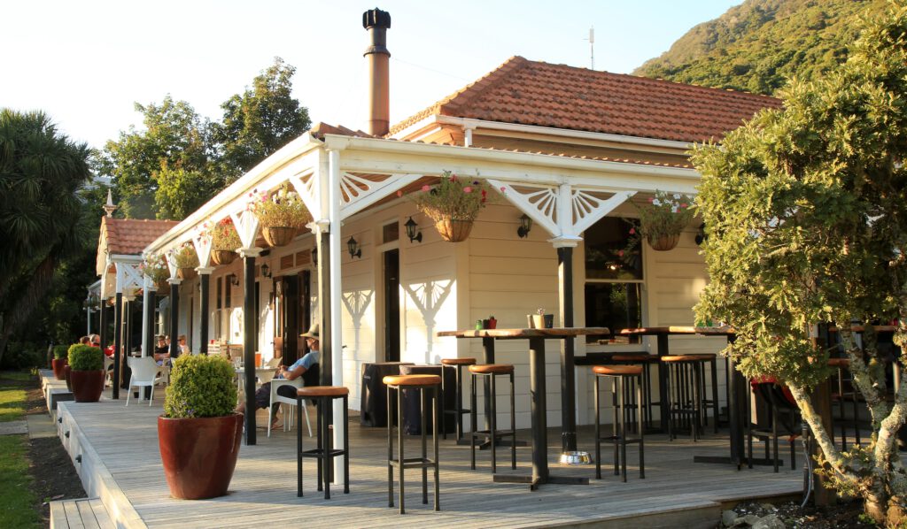 Furneaux Lodge cafe, hiking the Queen Charlotte track, New Zealand