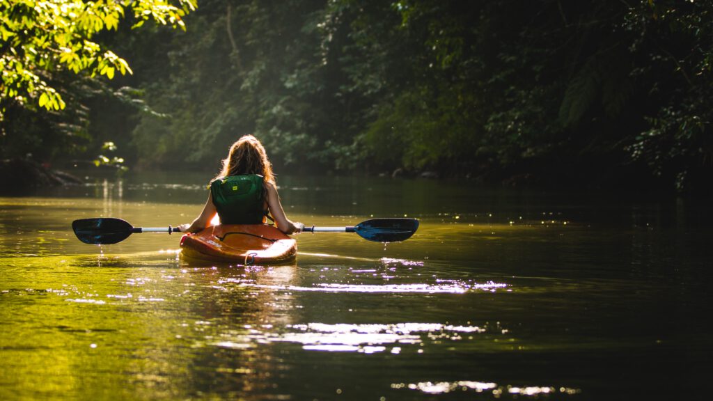 kayaking down river