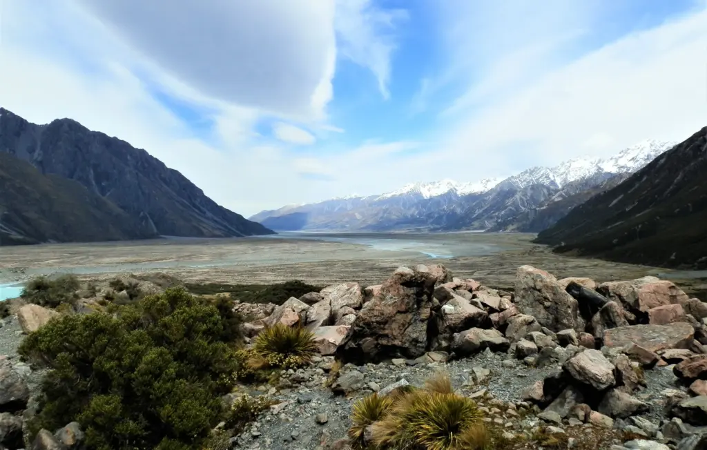 view over the valley in mt cook national park 