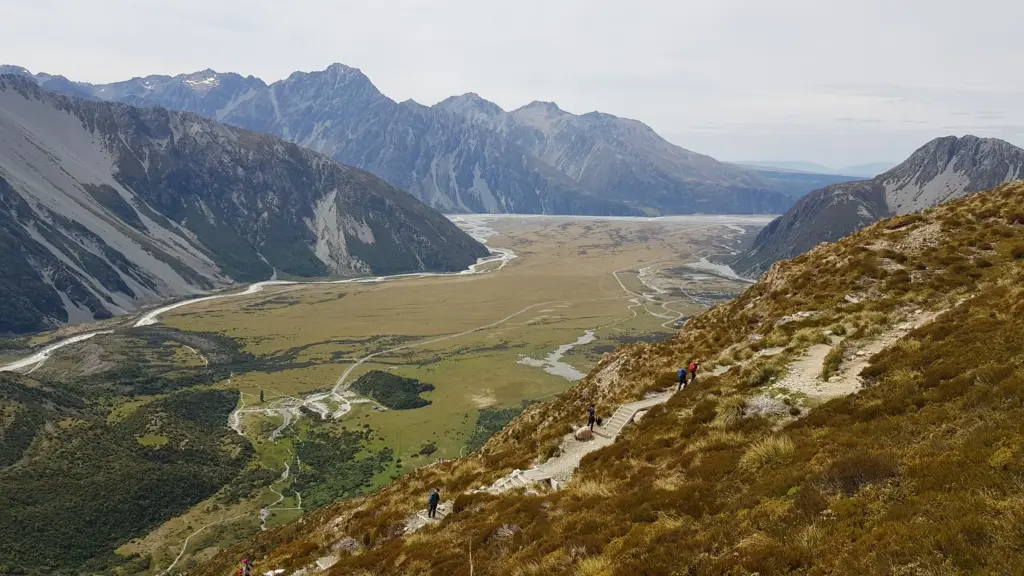 view down the Sealy Tarns Track, New Zealand