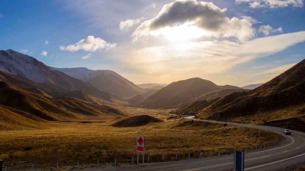 Driving through the Lindis Pass new Zealand