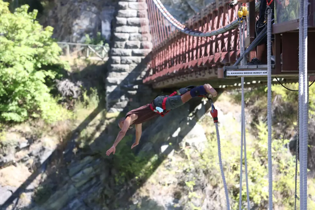 Bungy jumping at the Kawarau Gorge Suspension Bridge in Otago, New Zealand