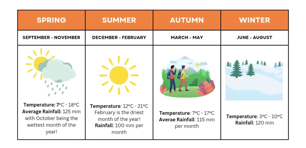Weather in the Nelson-Tasman region by month infographic